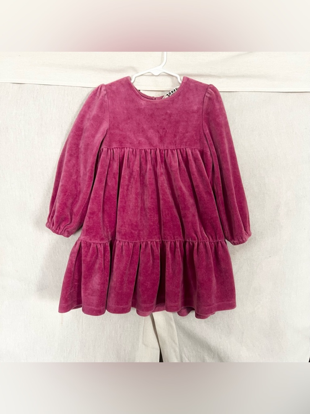 Mini Boden Tiered Velour Long Sleeve Girls Dress 3-4